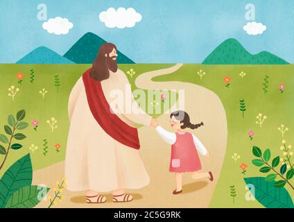 Jesus christ catholic religious, Jesus with children illustration 005 Stock Vector