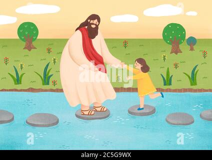 Jesus christ catholic religious, Jesus with children illustration 009 Stock Vector