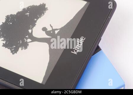 Amazon Kindle Paperwhite 2019 is Amazon e-book reader that is lightweight and waterproof Stock Photo