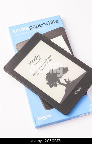 Amazon Kindle Paperwhite 2019 is Amazon e-book reader that is lightweight and waterproof Stock Photo