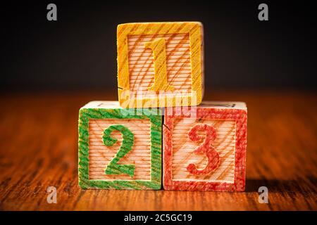 123 blocks arranged in stack, education and kids background Stock Photo ...