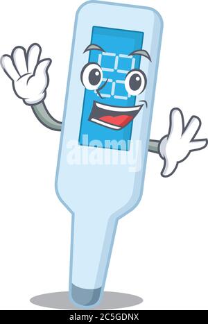A charismatic digital thermometer mascot design concept smiling and waving hand Stock Vector