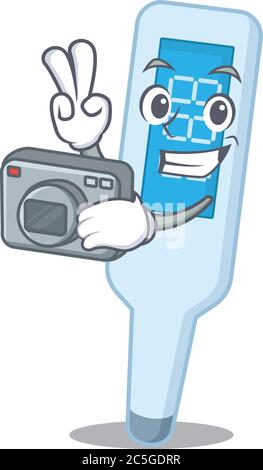 a proficient photographer digital thermometer cartoon design concept working with camera Stock Vector