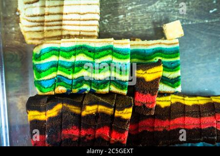 Kek Lapis Sarawak or The Sarawak layer cake is a layered cake, traditionally served in Sarawak, Malaysia on special occasions Stock Photo