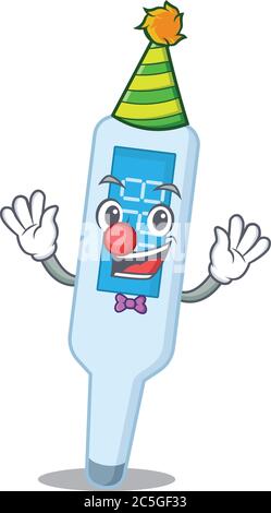 Friendly clown digital thermometer in mascot design concept Stock Vector