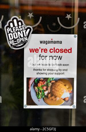 The Wagamama restaurant in Leicester Square with a sticker placed