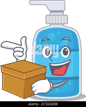 A cheerful hand wash gel cartoon design concept having a box Stock Vector
