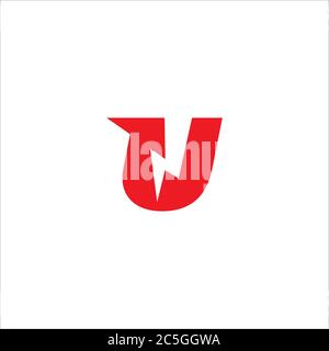 Letter U Initial Logo Design Template Isolated On White Background. Alphabet with Thunder Shape and Up Arrow Logo Concept. Hot Red Color Theme. Stock Vector
