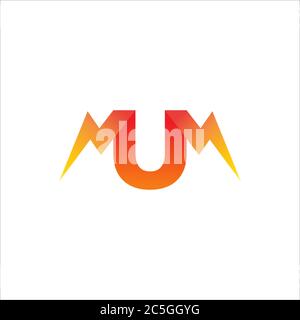 Letter U Initial Logo Design Template. Alphabet with Thunder Shape Logo Concept.  Yellow Orange Gradation Color Theme. Isolated On White Background Stock Vector