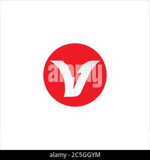 Letter V Initial Logo Design Template Isolated On White Background. Alphabet with Thunder Shape Logo Concept. Red Color Theme. Stock Vector