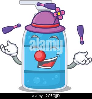 A hand wash gel cartoon design style succeed playing juggling Stock Vector