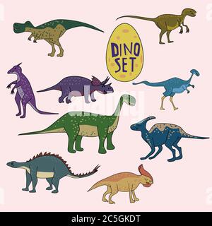 Set of dinosaurs, funny cute animals, isolated, vector, illustration Stock Vector