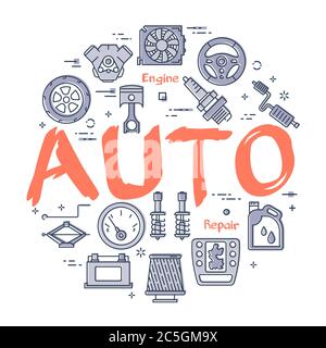 Vector line round banner with text AUTO Stock Vector