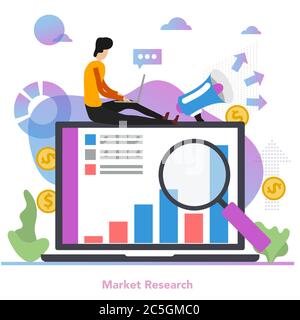 Square concept of market research in flat style Stock Vector