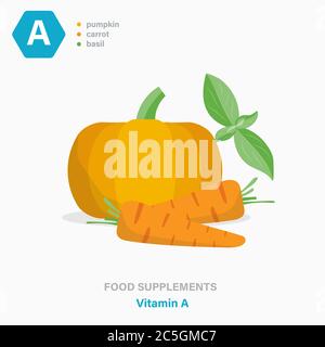 Vector flat isolated icon of food supplements - Vitamin A Stock Vector