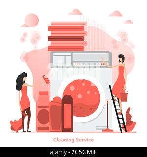 Vector red square concept of cleaning service in flat style Stock Vector