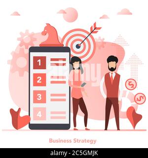 Vector red square concept of business strategy in flat style Stock Vector