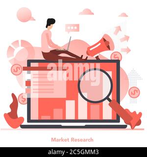 Square red concept of market research in flat style Stock Vector