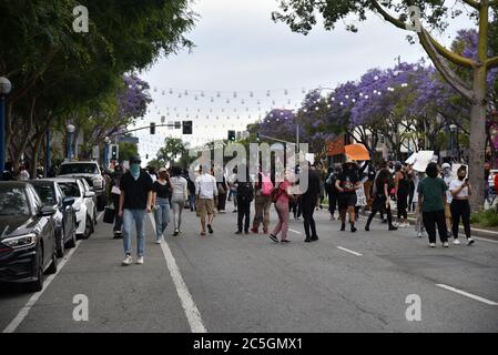 West Hollywood, CA/USA - May 29, 2020: Black Lives Matter protesters block Santa Monica Blvd. Stock Photo