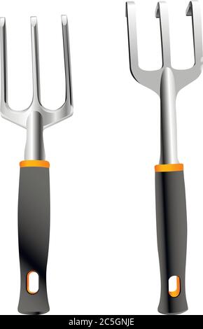 Gardening tools set. Rake and cultivator vector illustration. Isolated on white background. Stock Vector