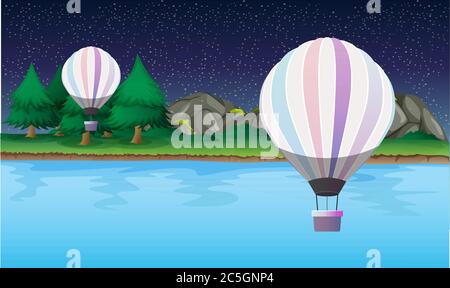 hot air balloons are flying in the sky at nights Stock Vector