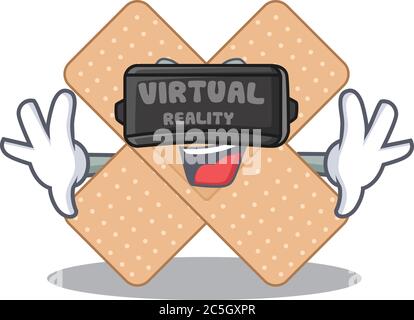 Cross bandage cartoon image play a game with Virtual Reality headset Stock Vector