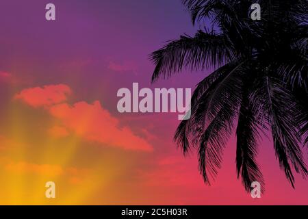 Sunset on tropical beach with palms. Summer vacation and travel concept Stock Photo
