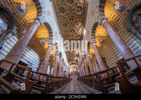 Interior of the Cathedral of Santa Maria Assunta in Volterra, with its double walls, the Etruscan and the thirteenth-century ones, is a medieval-looki Stock Photo