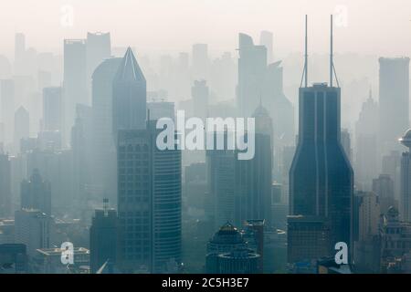 Shanghai Puxi Skycrapers covered in smog (Puxi) Stock Photo