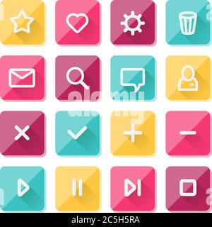 Flat UI design elements - set of basic web icons on colorful bars. Vector illustration. Stock Vector