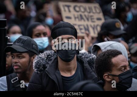 Hundreds gather for 'Justice for Shukri Abdi' protest supported by Back Lives Matter. London, UK. Stock Photo