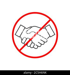 No handshake line icon. Avoid touching hands and physical contact recommendation sign. Coronavirus, Covid-19 prevention measures. Black outline Stock Vector