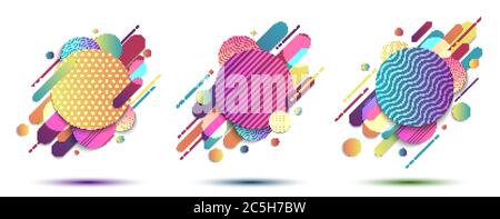 Set of abstract colorful geometric pattern composition rounded line shapes diagonal transition on white background. You can use for cover, poster, tem Stock Vector