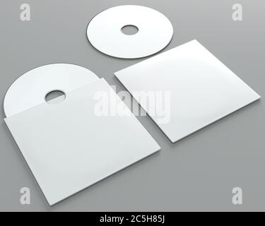 3d render of a cd dvd compact disc mockup on grey background. Perspective view. Stock Photo