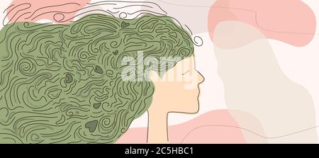 Abstract woman head profile with swirls in hair. Stock Vector