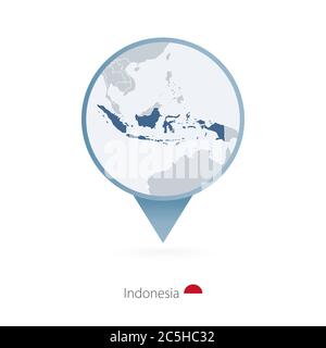 Map pin with detailed map of Indonesia and neighboring countries. Stock Vector