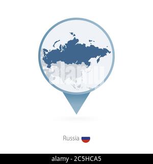 Map pin with detailed map of Russia and neighboring countries. Stock Vector