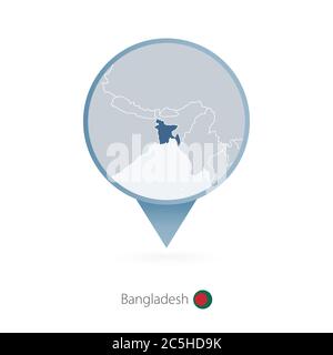 Map pin with detailed map of Bangladesh and neighboring countries. Stock Vector