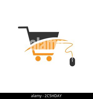 Online shop logo design vector illustrtaion. Mobile online shopping logo vector template Stock Vector