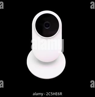 White compact IP WiFi Camera for home use isolated over black background Stock Photo