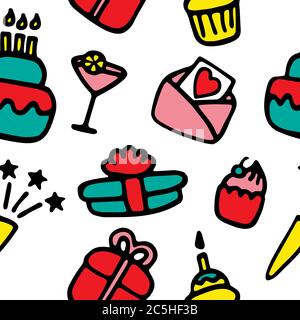 Birthday colorful pattern. Hand drawn elements for print and digital. Stock Vector