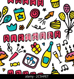 Birthday colorful pattern. Hand drawn elements for print and digital. Stock Vector