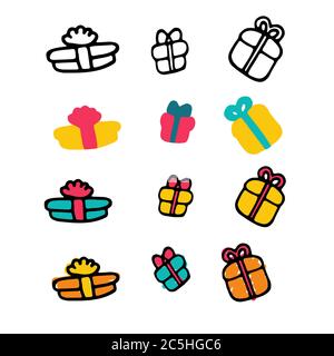 Hand-drawn gift packages icons. Doodle gifts. Vector Stock Vector