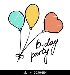 Birthday party. Poster banner postcard for the holiday. Balloons and inscription. Vector Stock Vector