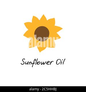Natural and healthy sunflower oil label design for web and print. Hand drawn logo. Vector graphic Stock Vector