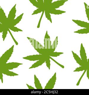 Marijuana or cannabis icon for cosmetic products design. Hand drawn hemp seamless pattern. Natural ecological cosmetics. Medical cannabis. Stock Vector