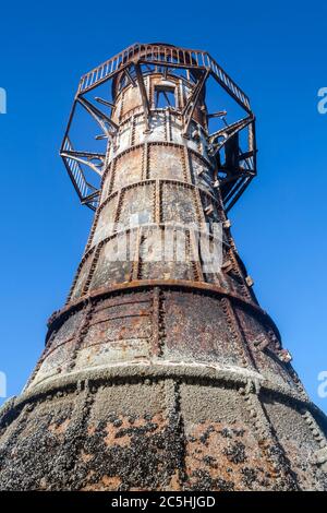 Whitford Lighthouse a cast iron Victorian ruin on the north coast of the Gower Peninsular Wales UK Stock Photo