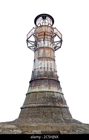 Whitford Lighthouse a cast iron Victorian ruin on the north coast of the Gower Peninsular Wales UK cut out and isolated on a white background Stock Photo