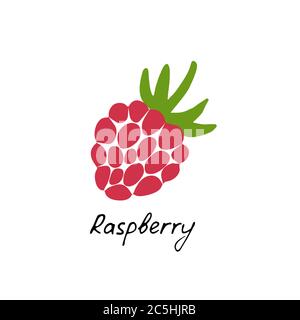Hand drawn raspberry logo. Berry icon and raspberry inscription. Vector illustration . Stock Vector