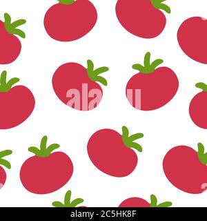 Red tomatoes background. Organic healthy vegetable wallpaper. Doodle tomato seamless pattern for fabric design. Design for textile print, wrapping Stock Vector